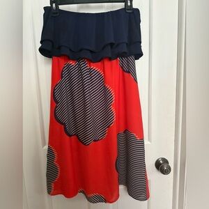 Navy and orange Judith March strapless dress size L